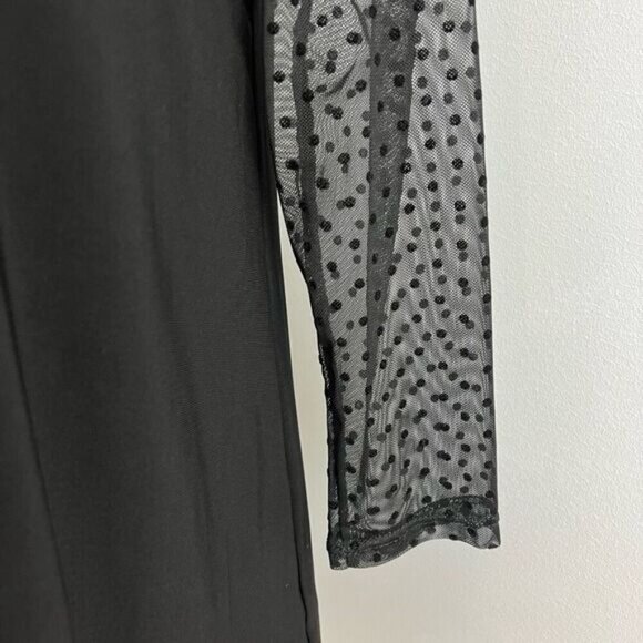 Vintage Anne Klein Women’s Medium Black Sheer Sleeves Blouse Top Shirt Polka - Picture 4 of 13